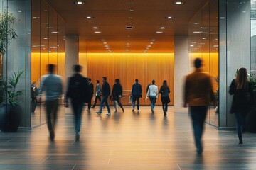 Office Employees Walking in Modern Open Space with Motion Blur in Coworking Hall
