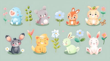 Fototapeta premium Spring Animals Expressing Various Emotions