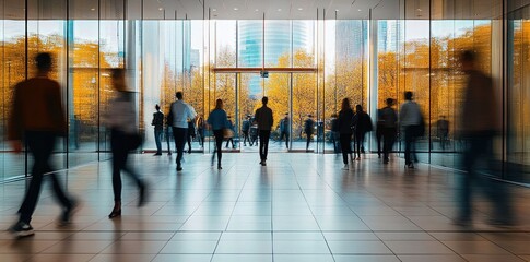 Office Employees in Motion at Modern Coworking Space with Natural Lighting and Minimalist Design
