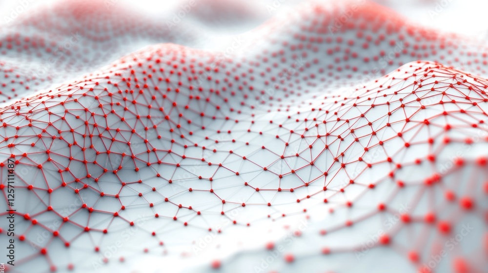 Fototapete hexagonal mesh structure with red nodes and soft ambient lighting in modern minimalism style