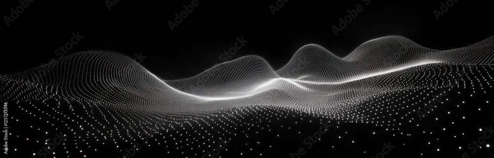 Poster monochrome abstract wave patterns dynamic 3d visualization back glow