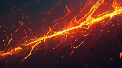 Abstract Lightning Strike with Fiery Splinters and Energetic Dark Background