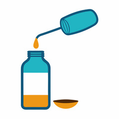 Bottle pouring medicine syrup in spoon vector on white background.