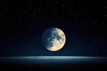 Fototapeta premium Full moon illuminating the night sky with stars and clouds in a serene landscape view