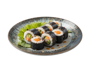 close up of sushi pieces. A typical Japanese food made from rice wrapped in nori with various kinds of fillings. isolated on transparent or white background