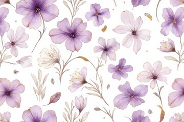 a pattern with purple flowers on a white background