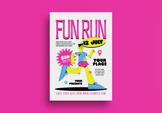 Pink Quirky Illustration Fun Run Flyer Layout