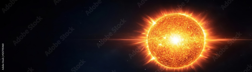 Poster bright sun in a clear blue sky during daytime with few clouds in the background