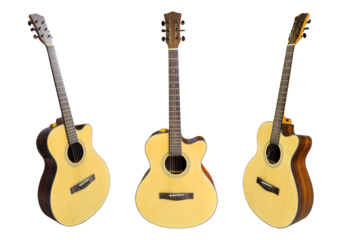 Acoustic guitar style OM collection set isolated on white background with clipping paths.