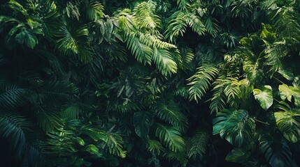 Fototapeta premium Dense Green Foliage Creating Textured Natural Wall of Vegetation