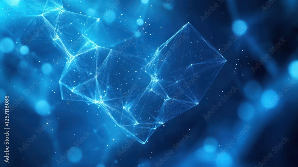 Poster digital abstract artwork featuring geometric shapes in blue tones for big data visualisation and mod