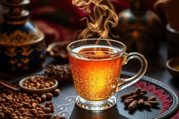 Steaming Cup of Tea with Spices