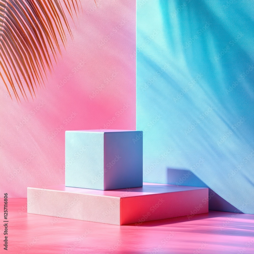 Poster minimalistic geometric cubes on vibrant pastel background with soft lighting