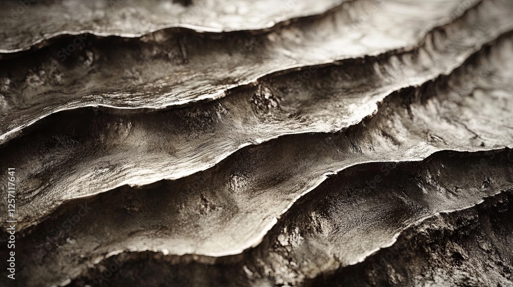 Poster metallic surface with intricate wave patterns showing texture in close-up during natural light