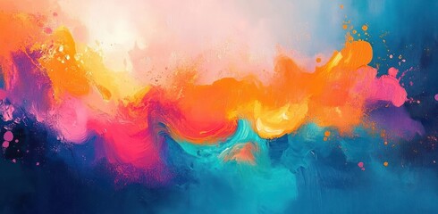 Abstract Art Vibrant Colors Fluid Acrylic Painting Blue Orange Pink Movement