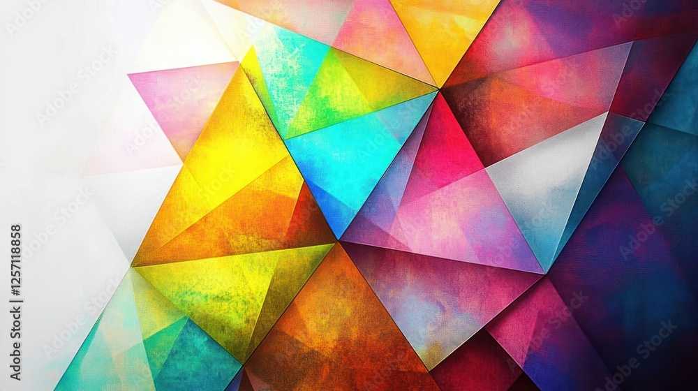 Poster vibrant abstract composition with colorful triangles and soft lighting in digital art style