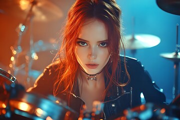 Fototapeta premium A woman with red hair, looking intently at the camera.