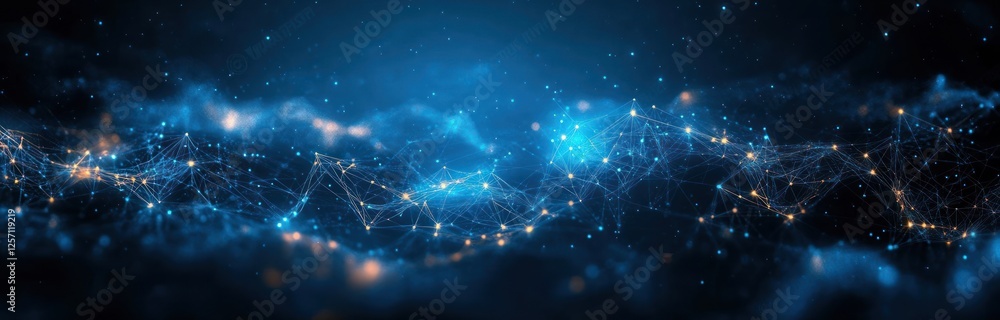 Fototapete Futuristic Abstract Cyberpunk Data Visualization with Interconnected Nodes and Lines