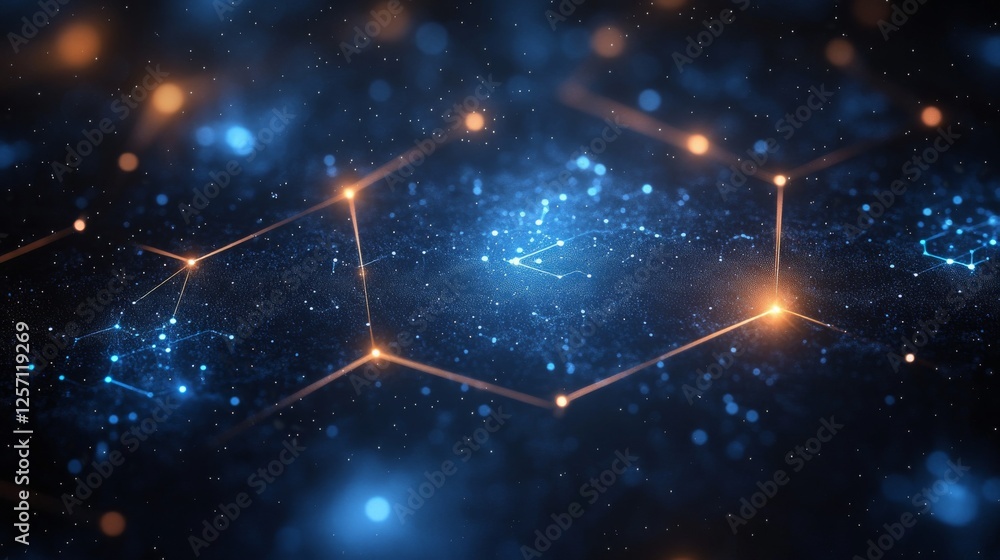 Poster cybernetic constellations: a luminous network of interconnected data in a futuristic digital landsca