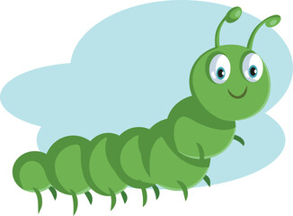 Cute Adorable Caterpillar on Blue Background Vector Character Design. Funny mascot of tiny insect before it becomes a butterfly
