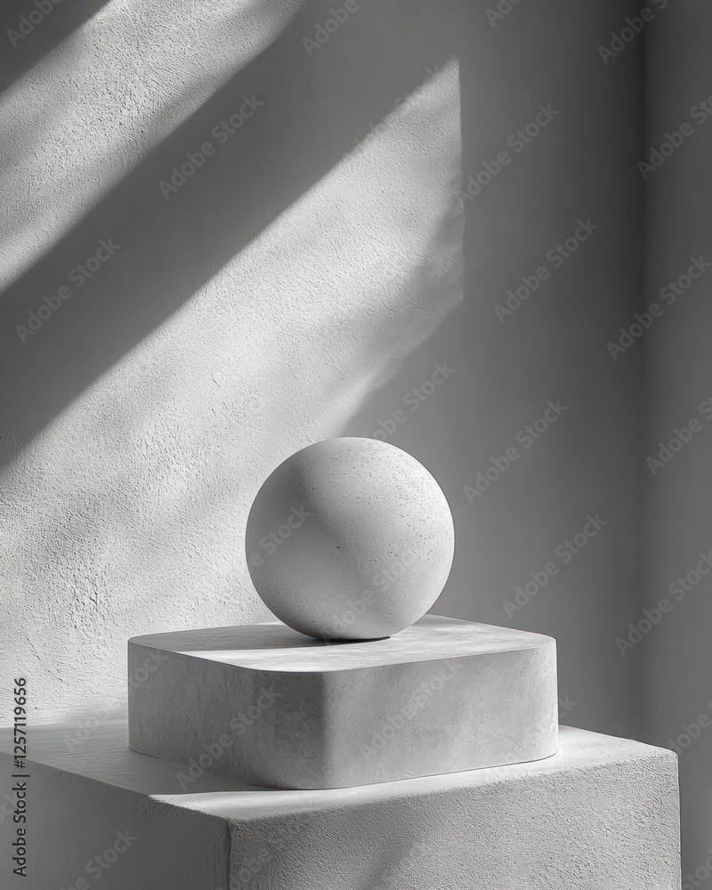 Poster Minimalist Abstract Product Display Scene with Round Object on Pedestal and Dramatic Lighting