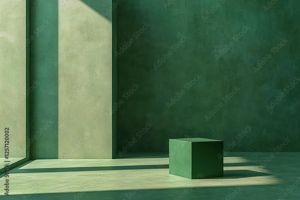 Poster Minimalistic Geometric Space with Green Block for Product Presentation and Branding Mockup