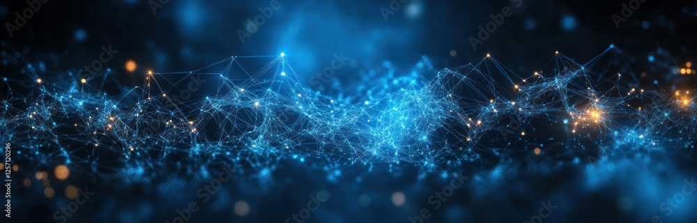 Fototapete Futuristic Abstract Cyberpunk Data Visualization Network with Interconnected Nodes and Lines