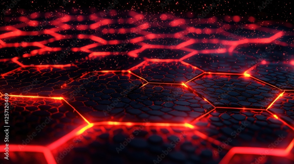Poster futuristic red hexagonal mesh background dynamic glow fire abstract waves 3d visualization