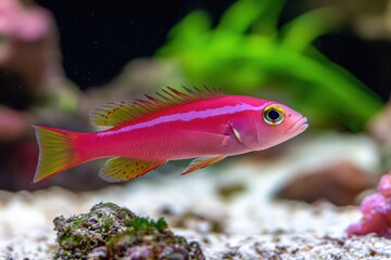 Obraz premium Vibrant Pink Fish Swimming Gracefully in a Marine Aquarium Environment