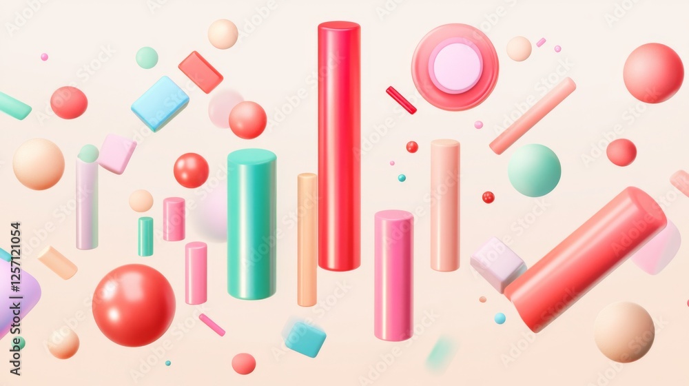 Leinwandbilder d bars and pie chart graphics in vivid colors, floating in space against a neutral backdrop for a vi