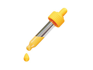 Yellow Dropper with a Drop Falling icon 3d render. Dropper icon 3d render illustration