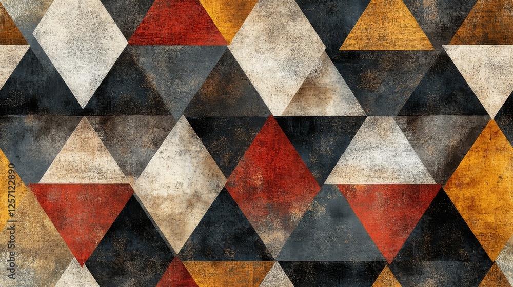 Poster abstract geometric background featuring triangles with distressed textures and colors