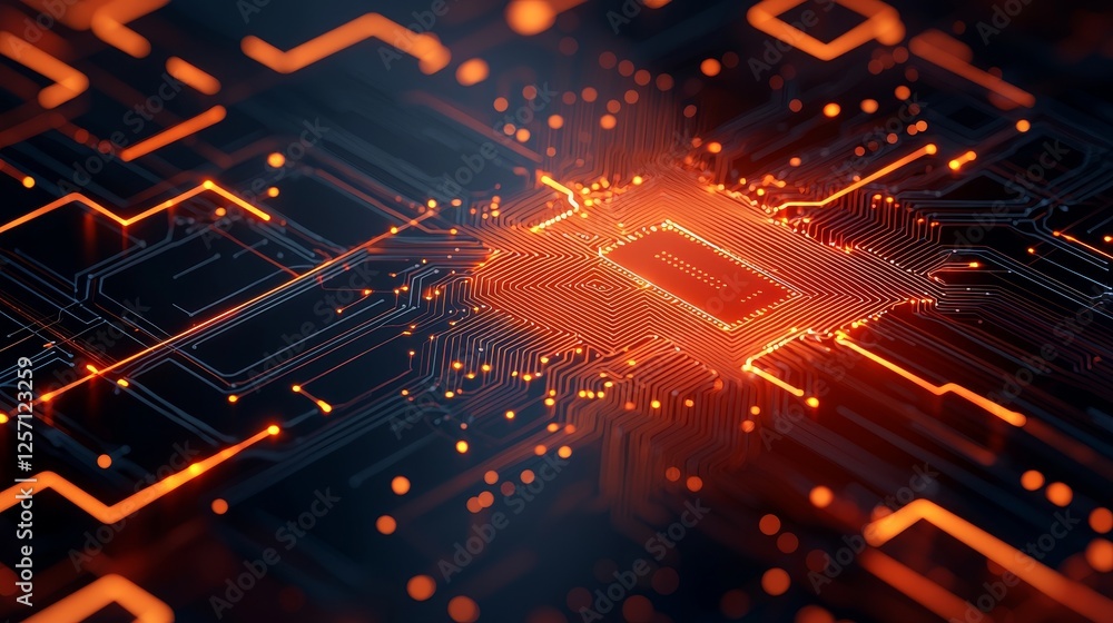 Poster digital transformation innovation and adaptation concept. abstract circuitry design with glowing ele