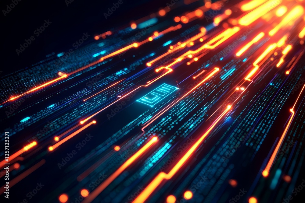 Poster digital transformation ai adaptation concept. abstract digital background with flowing lines and glo