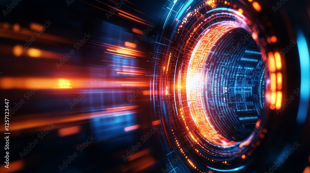 Poster data encryption in information security concept. abstract digital design with vibrant colors and lig