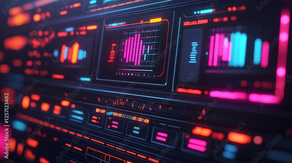 Poster marketing analytics data personalization concept. abstract digital interface with vibrant neon color