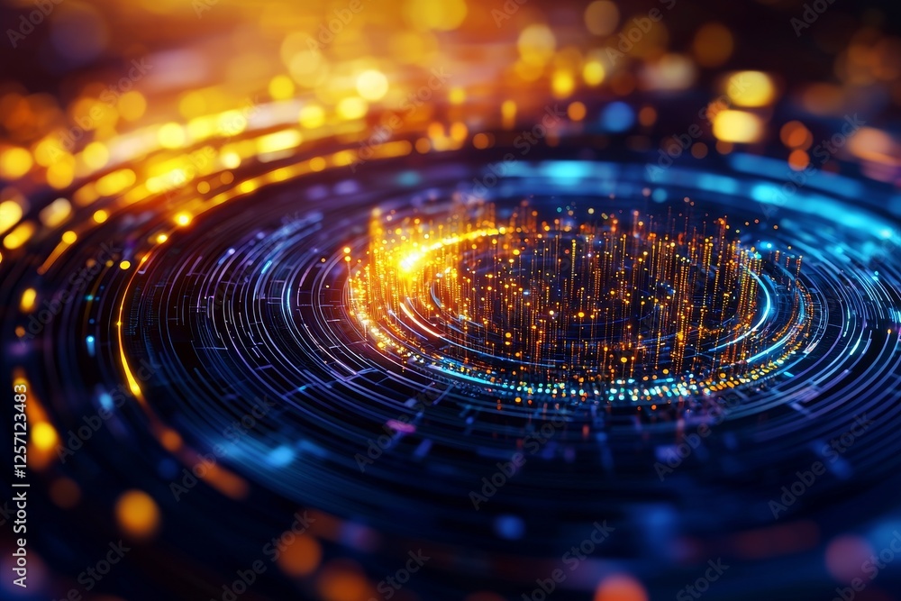 Poster digital transformation data scalability concept. abstract swirling light patterns in vibrant colors.