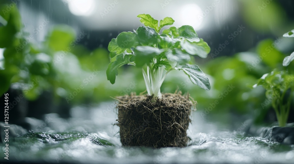Aufkleber a close-up of a seedling in a biodegradable pot, ready to be planted, with the tender leaves and roo