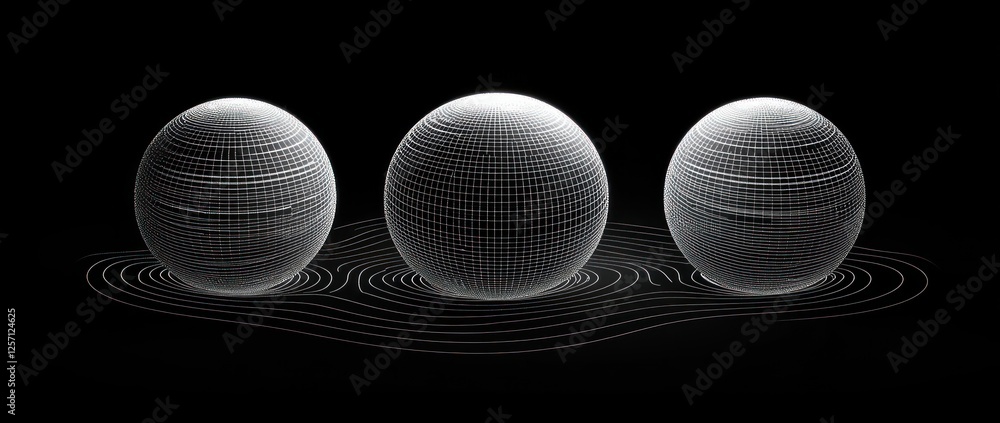 Aufkleber three dimensional abstract spheres with concentric dots symmetrical design monochrome