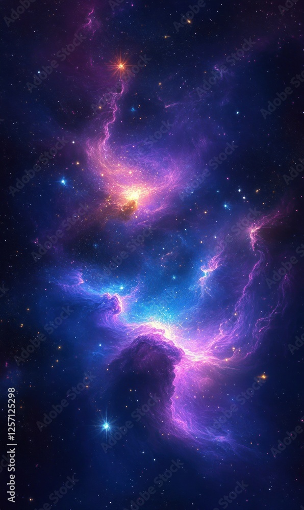 Poster vibrant abstract nebula in cosmic space with star glow and ethereal patterns