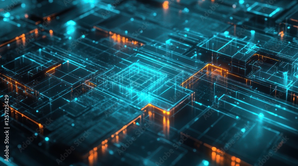 Poster glowing circuit board data network, abstract background