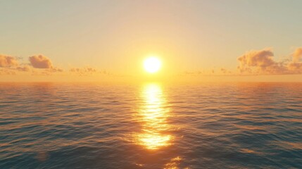 Fototapeta premium A close-up of the sun setting over a calm sea, with the golden and orange hues reflecting on the waters surface, creating a serene and picturesque scene.