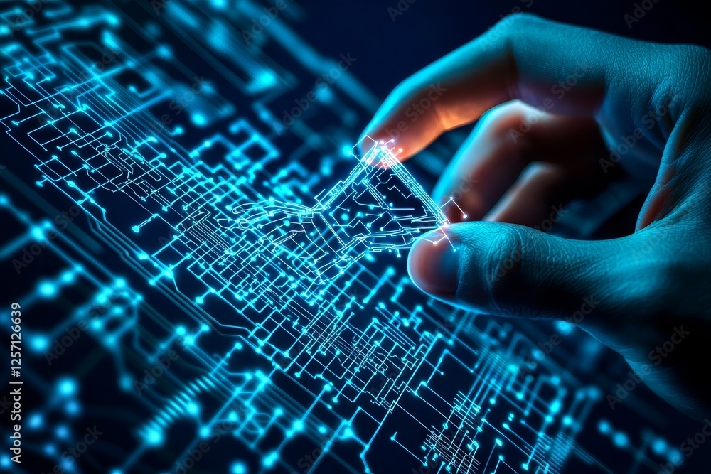 Aufkleber digital transformation strategy adaptation concept. futuristic hand interacting with glowing circuit