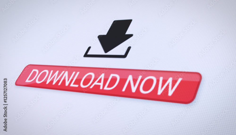 Aufkleber illustration of a website with a red download now button. a computer monitor that displays the infor
