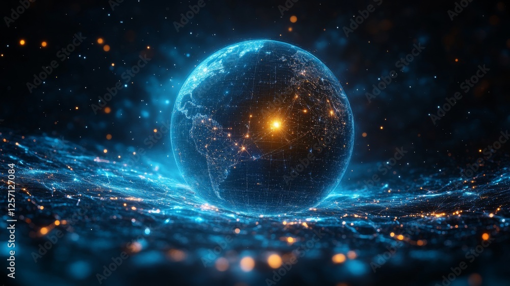 Aufkleber Global Connectivity: A Digital World of Interconnected Networks and Data Streams, Visualizing the Future of Communication Technology and International Relations