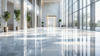 Fototapeta premium Modern Lobby with Sparkling Marble Floor and Natural Light