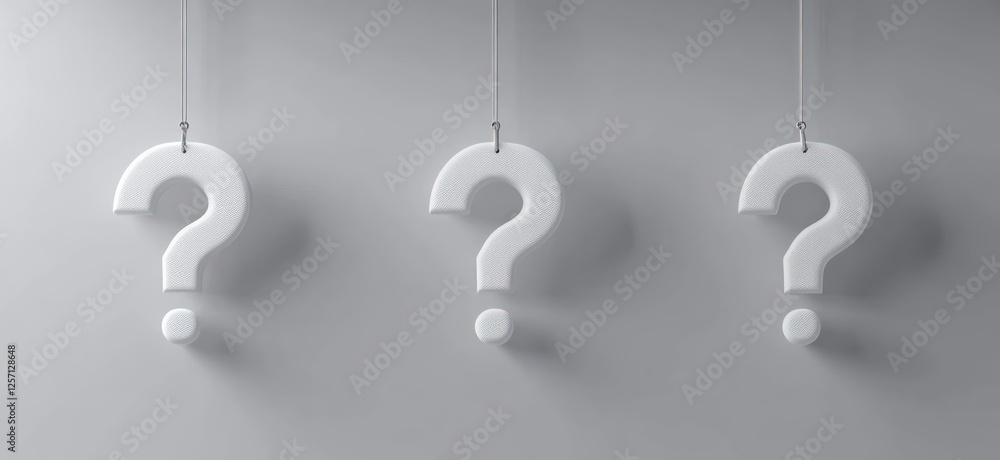 Poster Three White Question Marks Against a Soft Gray Background