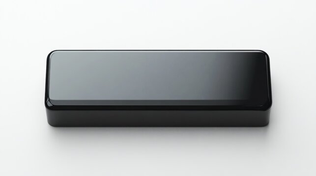 Black rectangular button on white background
