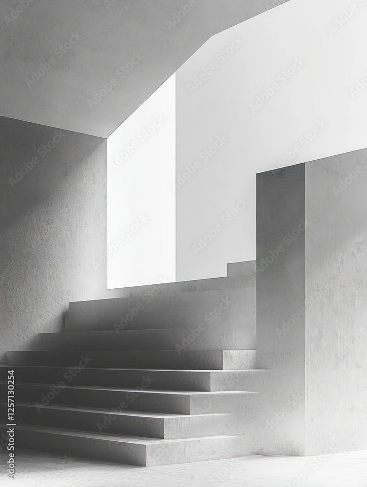 Poster minimalist monochromatic staircase design with soft natural light clean lines and geometric shapes m
