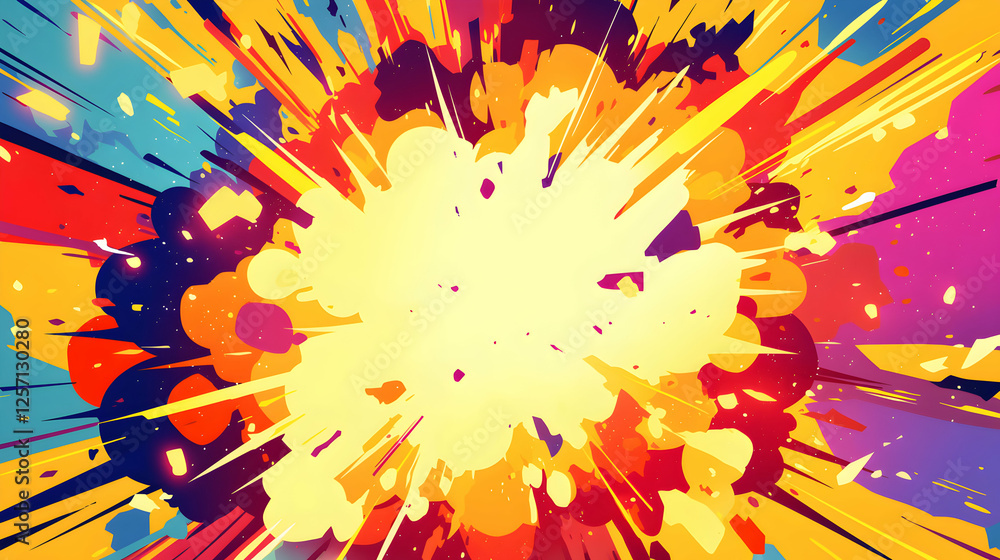 Poster vibrant explosion of color burst with dynamic abstract shapes design